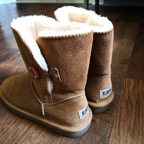 EBV Australia Shearling Boots Side Button Closure Tan Size 10 - Picture 4 of 9